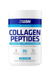 USN Collagen Peptides - Unflavored, Hydrolyzed Type I & III Collagen, 20g per serving, supports hair, skin, nails, joints.